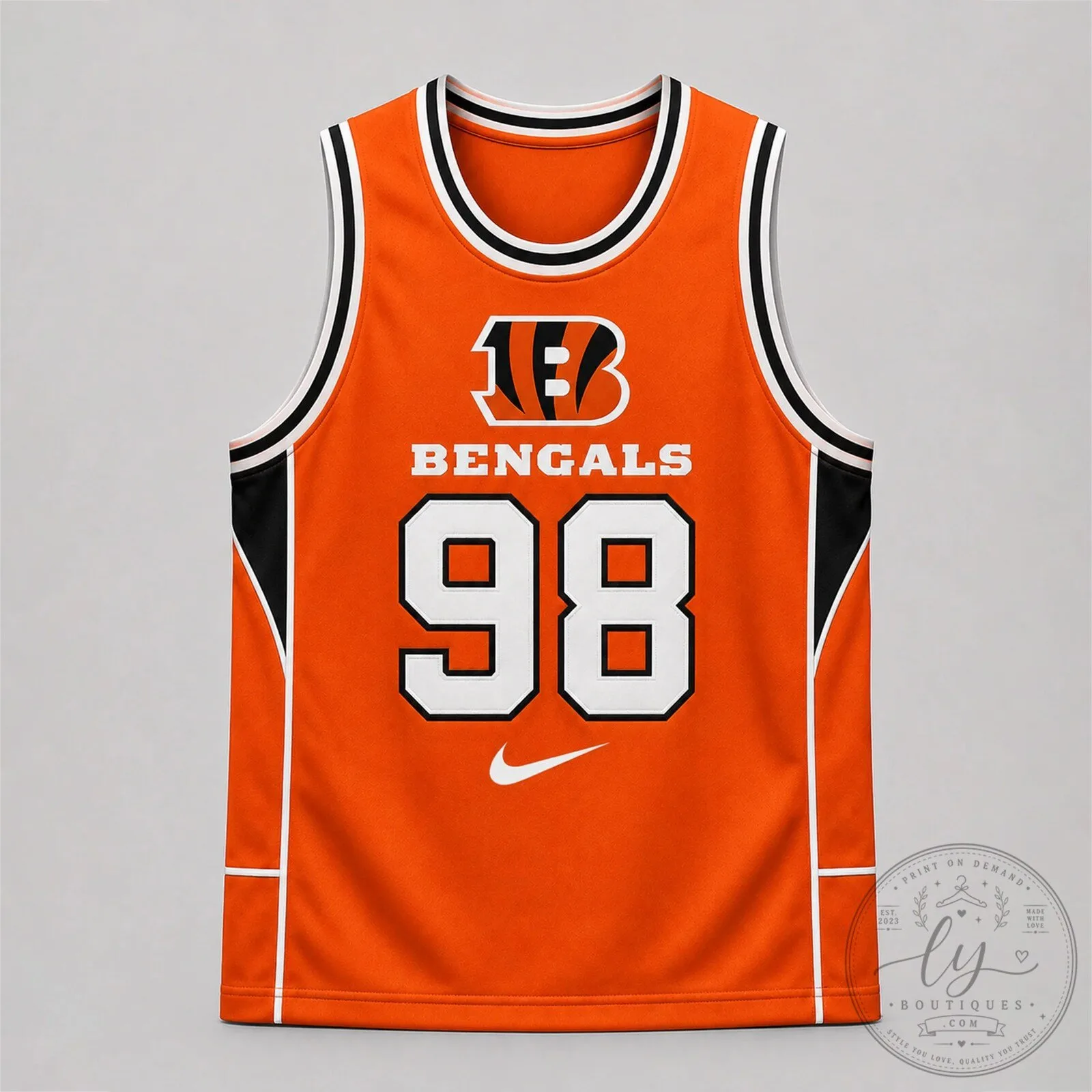 Cincinnati Bengals Number 98 Orange and Black Basketball Tank Top