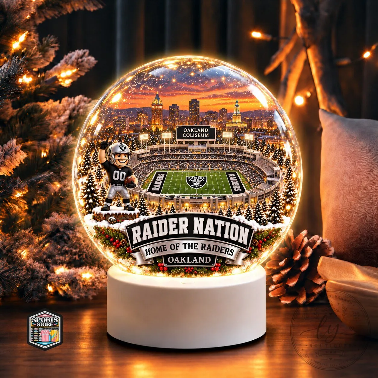 Oakland Raiders Football Stadium Christmas Snow Globe