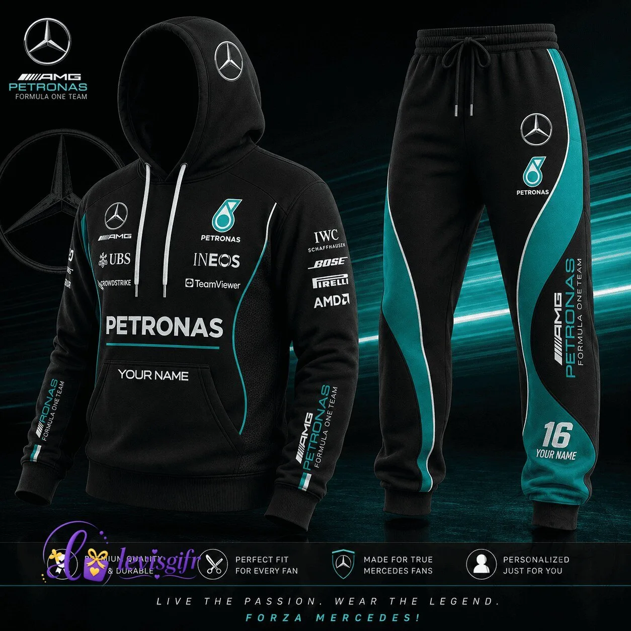 Racing Fan Gift Mercedes Petronas Formula One Team Personalized Hoodie and Pants Set 2 Racing Fan Gift Mercedes Petronas Formula One Team Personalized Hoodie and Pants Set