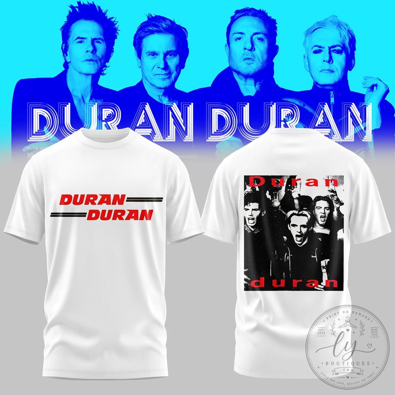 Duran Duran Band Logo White Graphic Print Short Sleeve T-Shirt