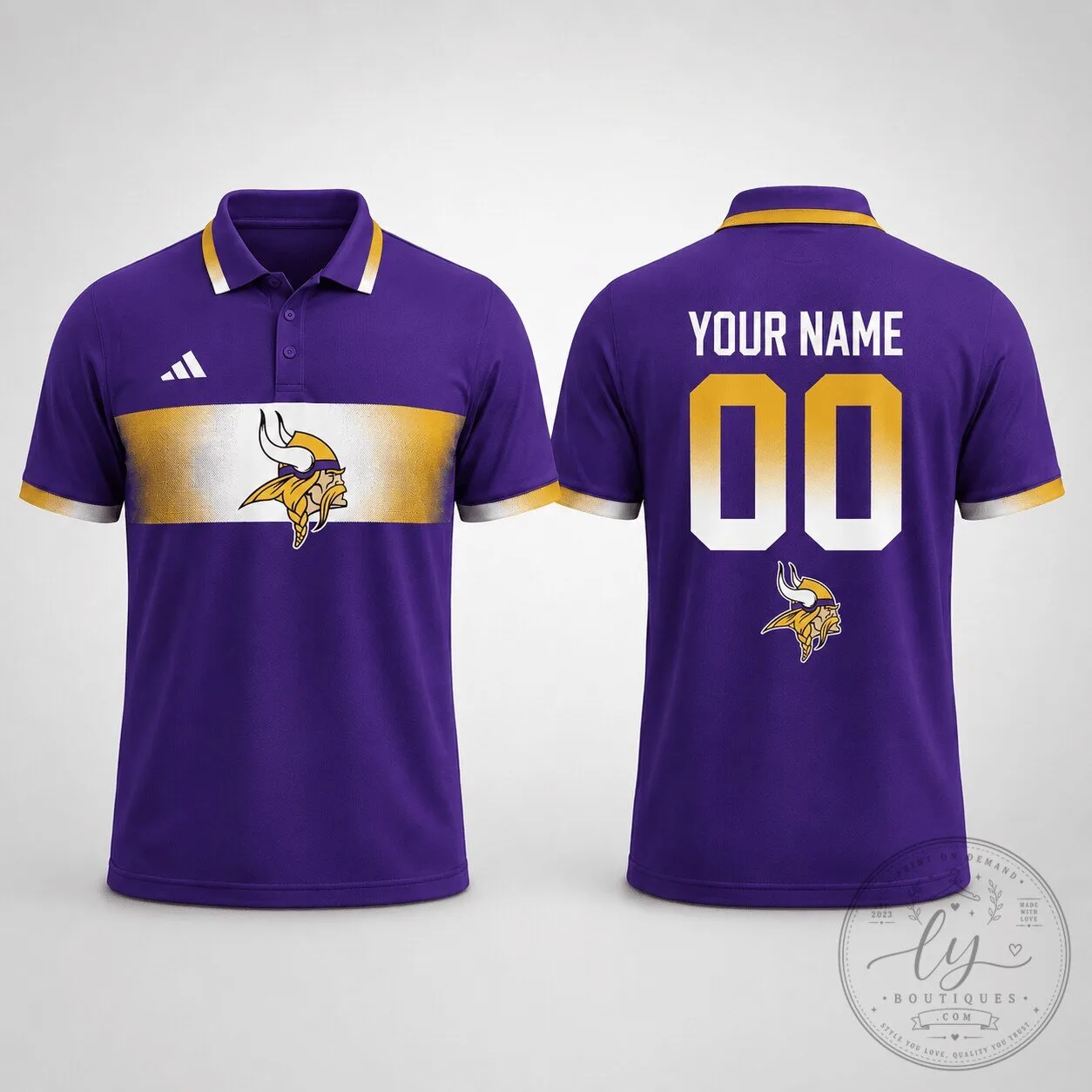 Minnesota Vikings Personalized Purple and Gold Stripe Polo Shirt