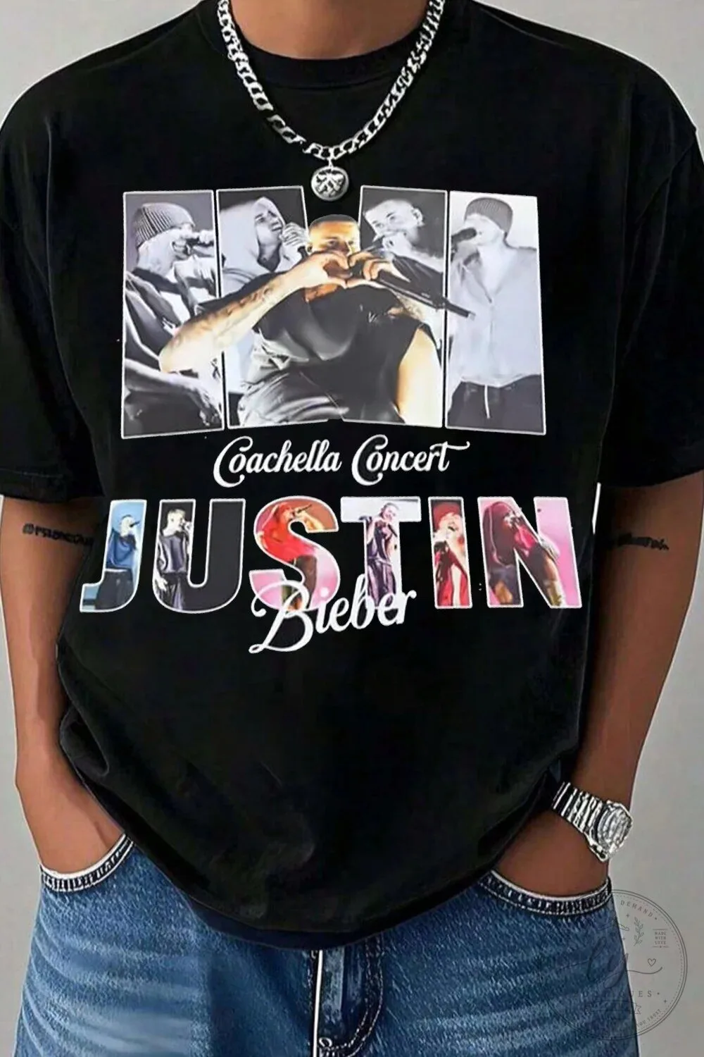 Justin Bieber Coachella Concert Black Graphic T-Shirt