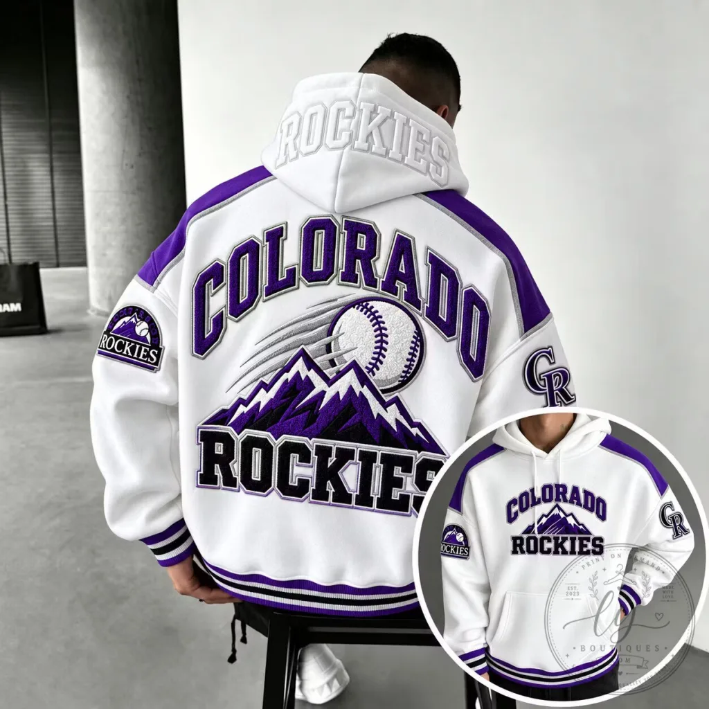 Colorado Rockies Baseball Team White and Purple Hoodie for Men Colorado Rockies Baseball Team White and Purple Hoodie for Men