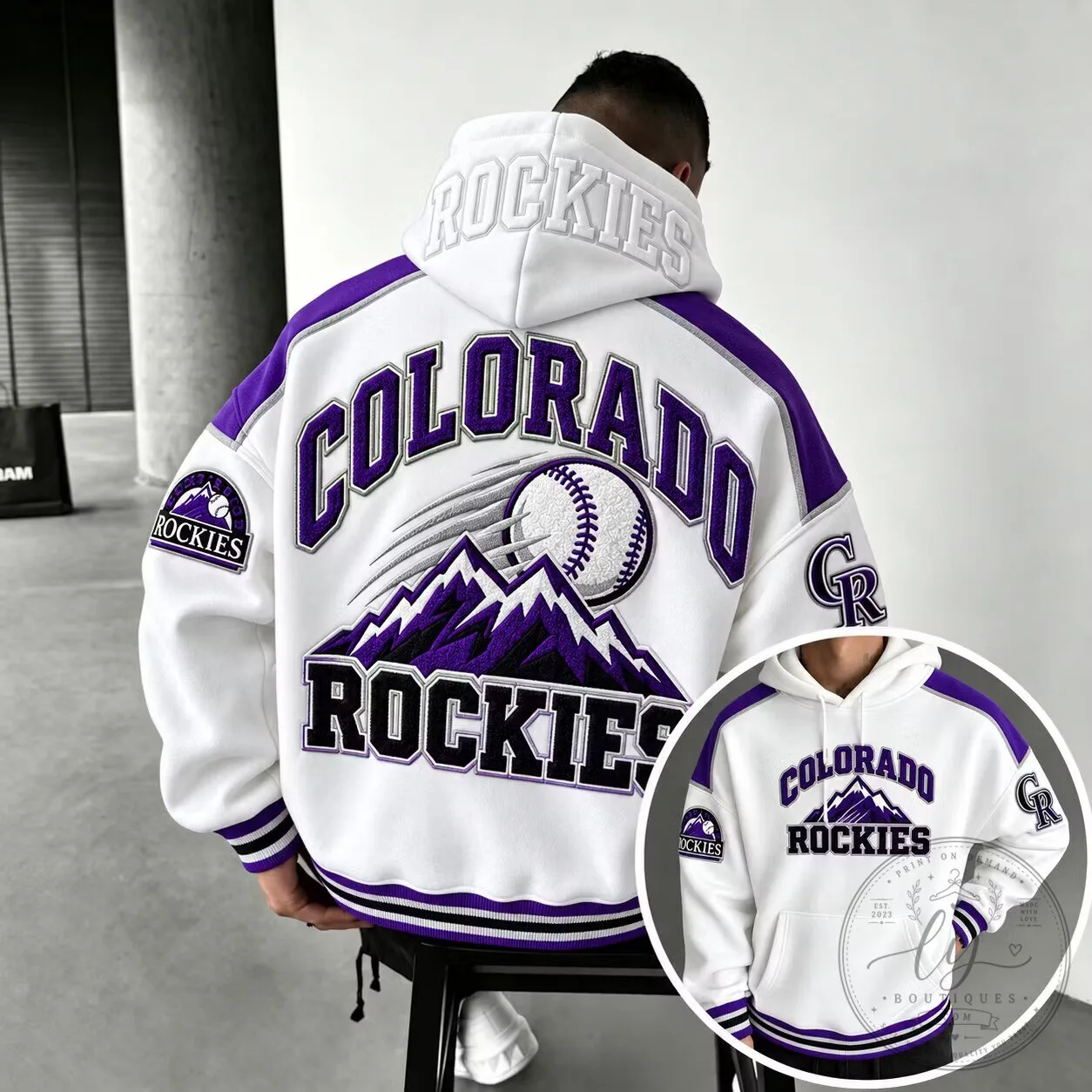 Colorado Rockies Baseball Team White and Purple Hoodie for Men