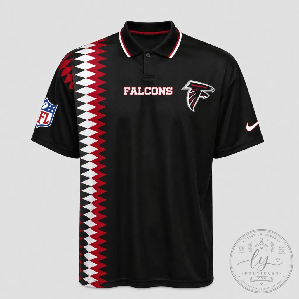 Atlanta Falcons National Football League Men's Black Zigzag Stripe Polo Shirt