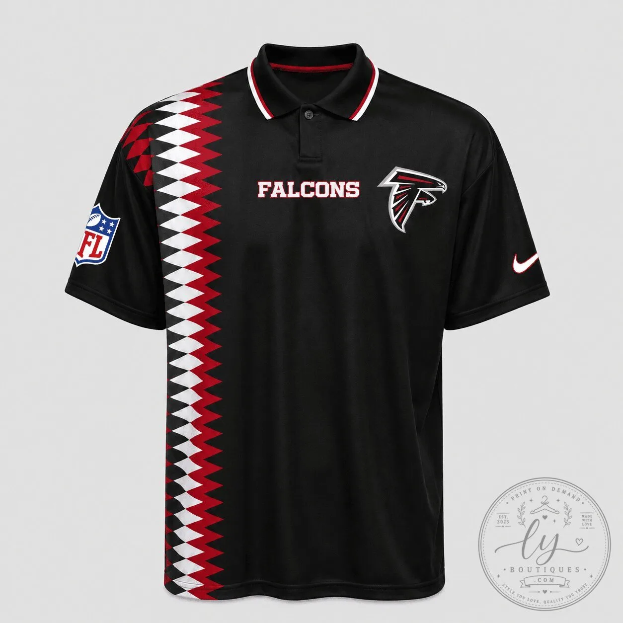 Atlanta Falcons National Football League Men's Black Zigzag Stripe Polo Shirt