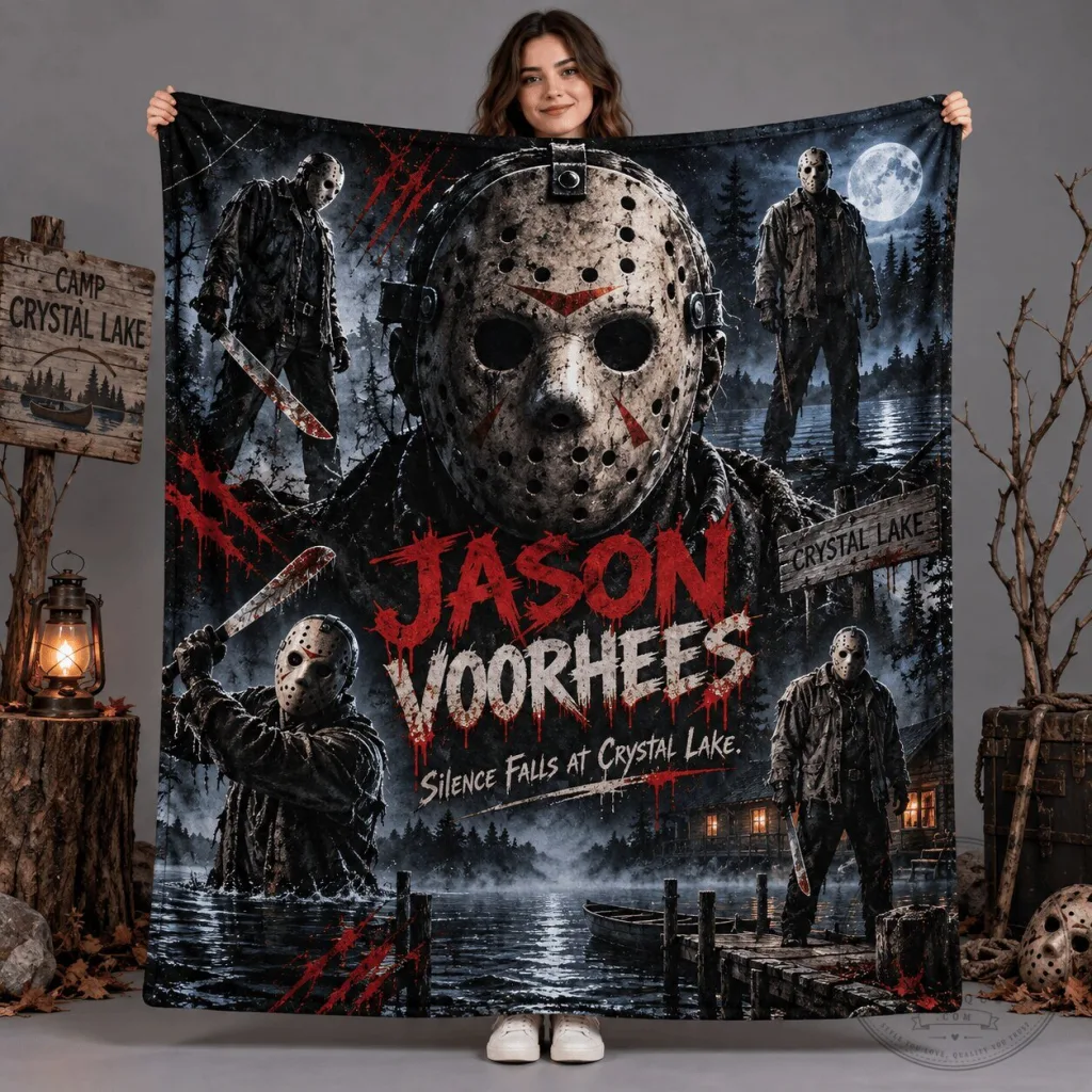 Jason Voorhees Horror Movie Camp Crystal Lake Fleece Blanket Jason Voorhees Horror Movie Camp Crystal Lake Fleece Blanket