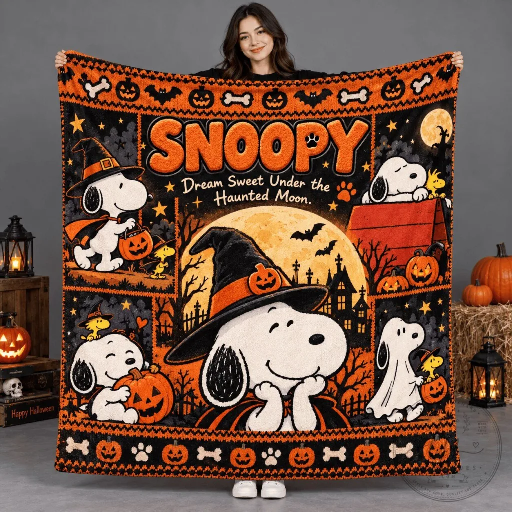 Snoopy Dream Sweet Under Haunted Moon Halloween Fleece Blanket Snoopy Dream Sweet Under Haunted Moon Halloween Fleece Blanket