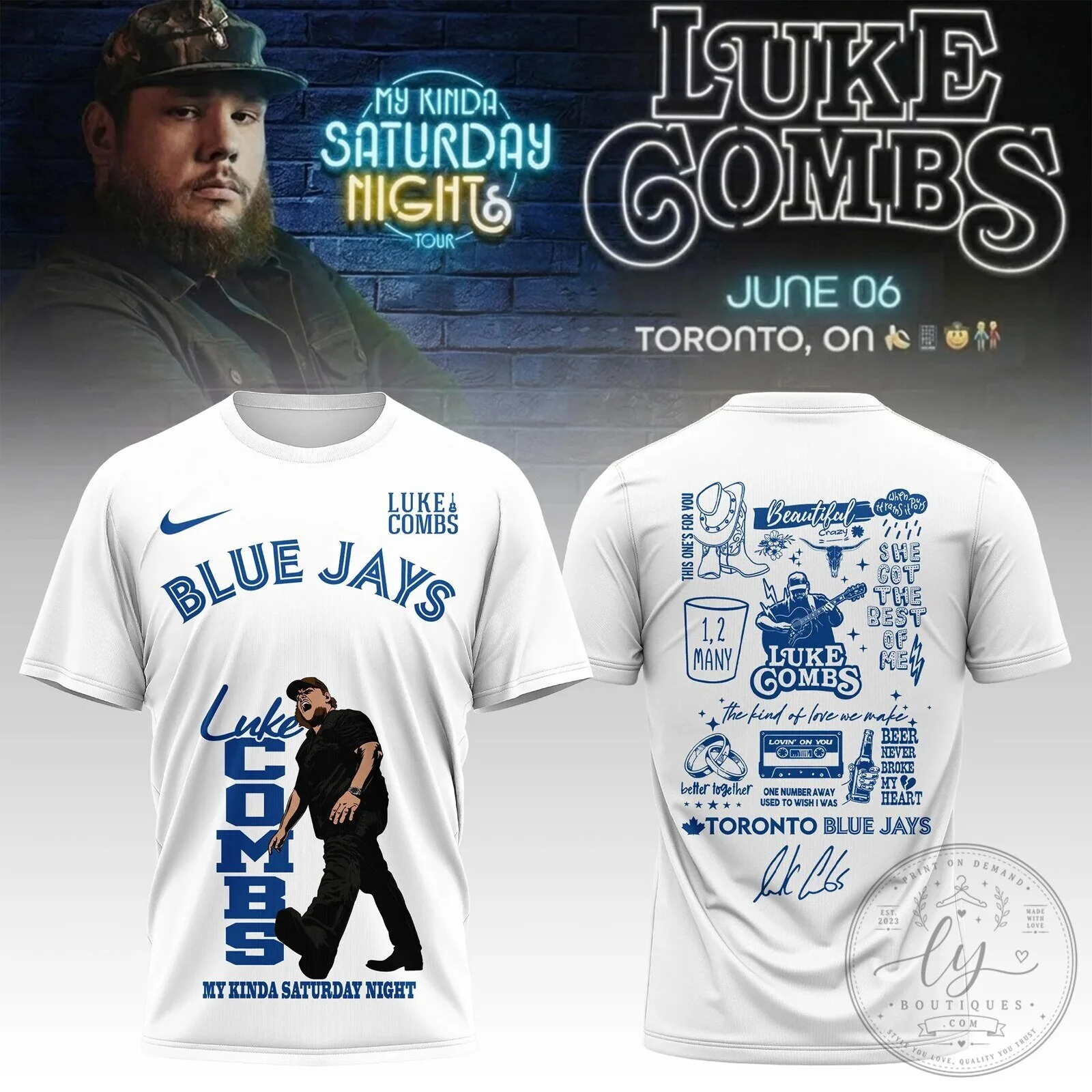 Toronto Blue Jays Luke Combs My Kinda Saturday Night Tour 2026 Concert T-Shirt