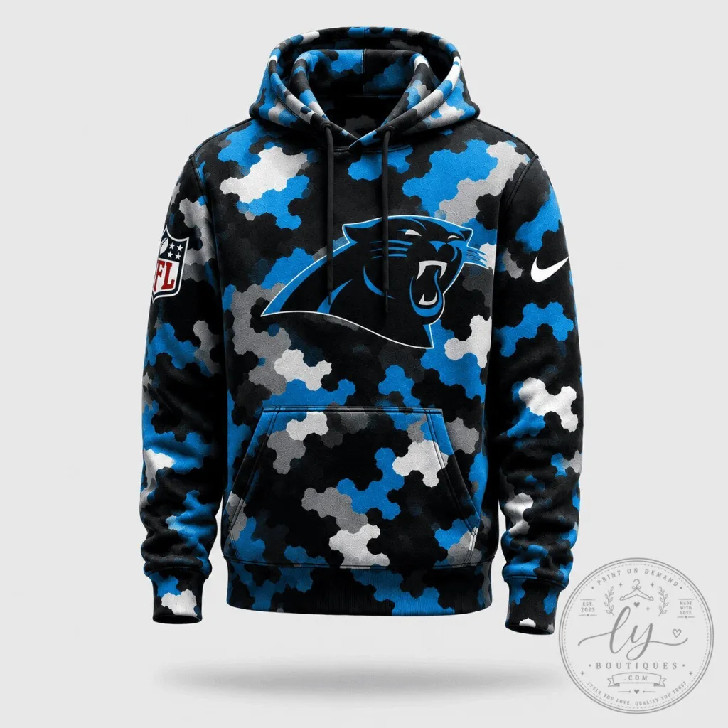 Carolina Panthers NFL Team Logo Blue Camouflage Pattern Hoodie Carolina Panthers NFL Team Logo Blue Camouflage Pattern Hoodie