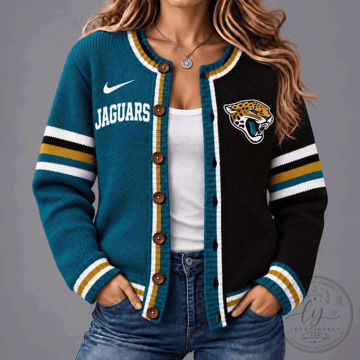 Jacksonville Jaguars Women's Teal and Black Split Cardigan Sweater