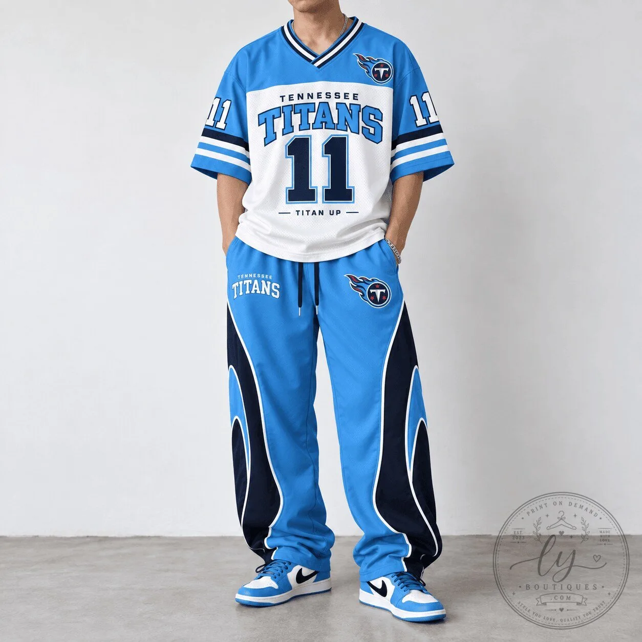 Tennessee Titans NFL Team Spirit Flame Set Football Jersey and Pants