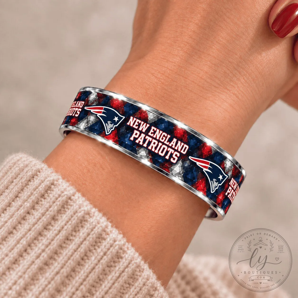 New England Patriots NFL Football Team Logo Cuff Bracelet