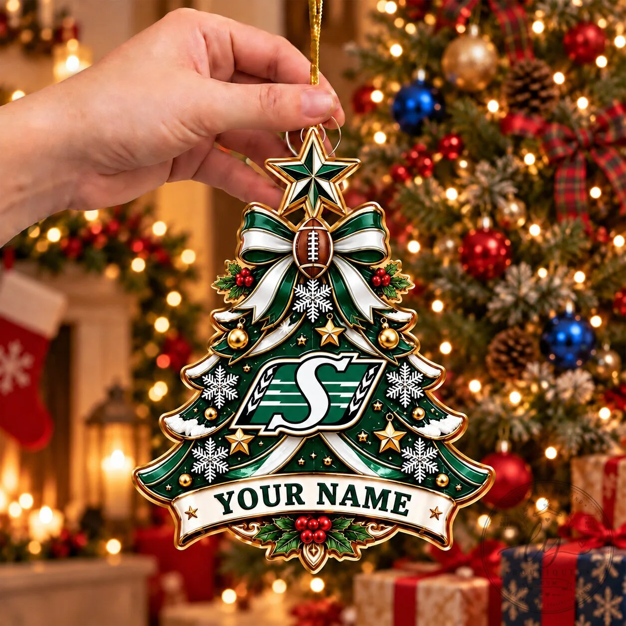 Saskatchewan Roughriders Football Christmas Tree Ornament Custom Name