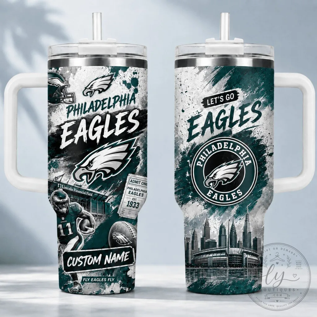 Philadelphia Football Eagles Personalized Stainless Steel Tumbler with Handle Philadelphia Football Eagles Personalized Stainless Steel Tumbler with Handle