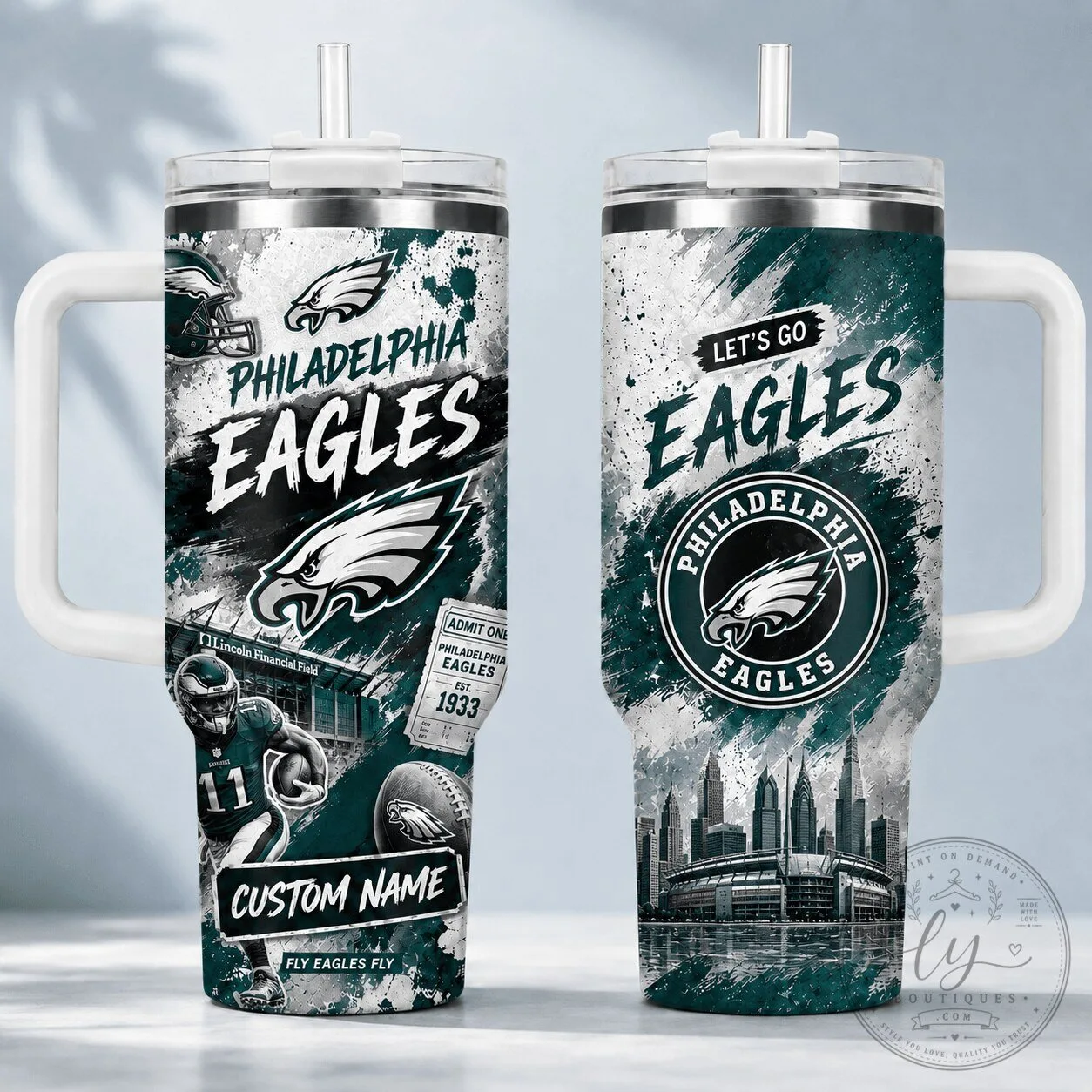 Philadelphia Football Eagles Personalized Stainless Steel Tumbler with Handle
