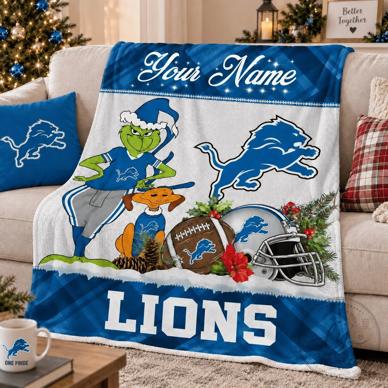 Detroit Lions Fan Grinch Christmas Holiday Blanket