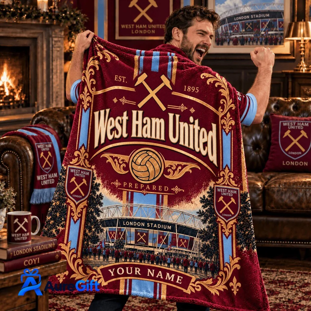 West Ham United Football Club London Stadium Personalized Fleece Blanket West Ham United Football Club London Stadium Personalized Fleece Blanket