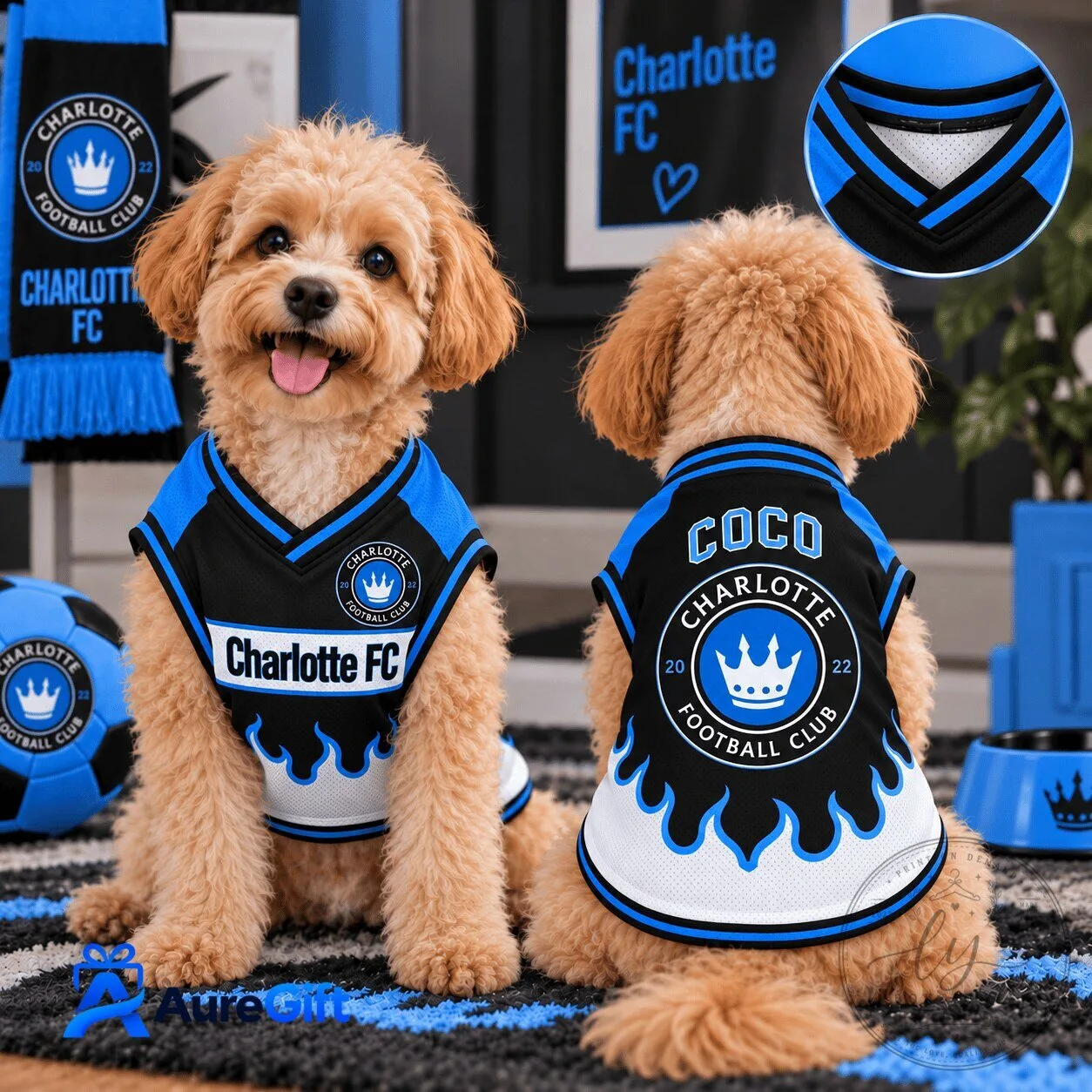 Charlotte Football Club Personalized Pet V-Neck Jersey for Dogs and Cats