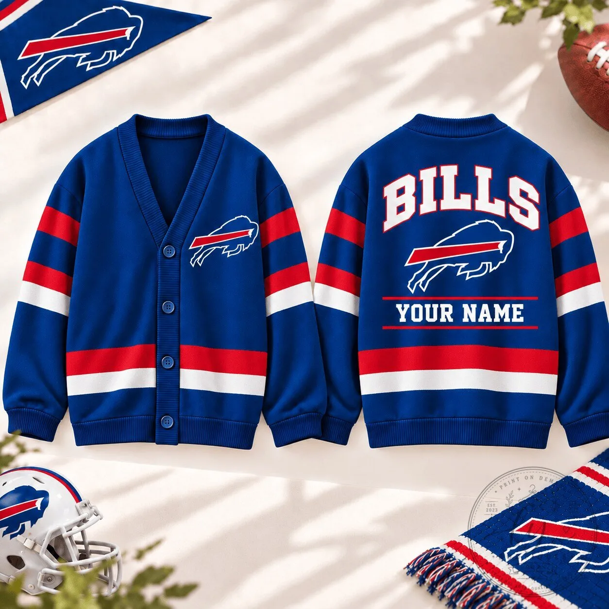 Buffalo Bills National Football League Personalized Blue Cardigan Sweater 1 Buffalo Bills National Football League Personalized Blue Cardigan Sweater