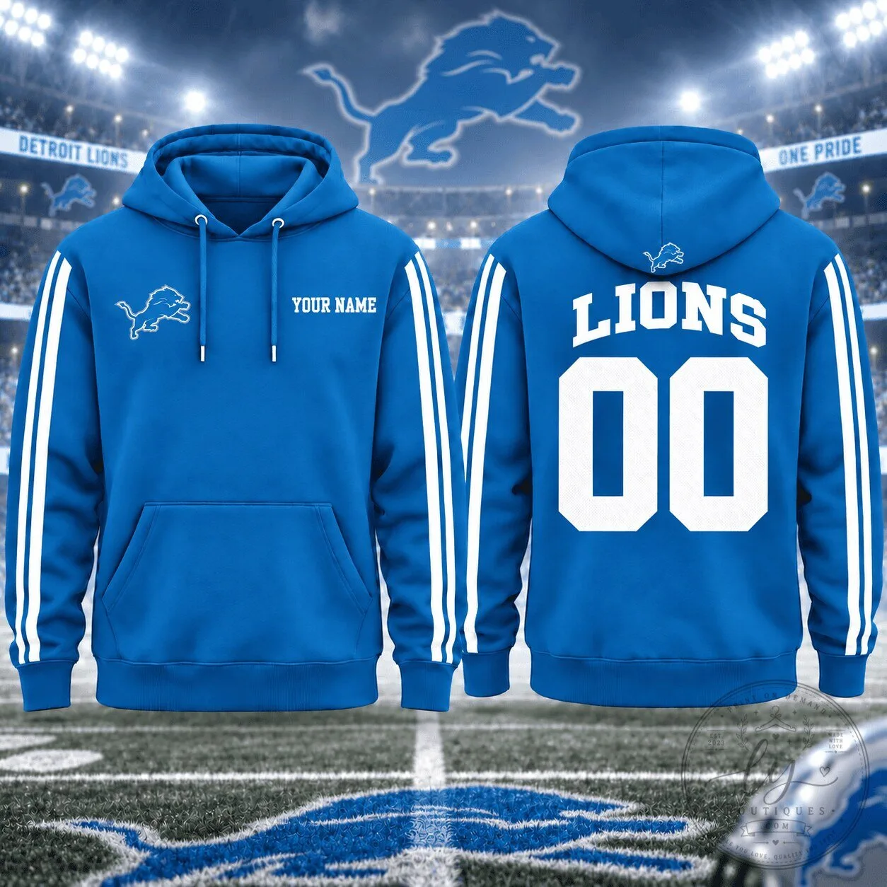 Detroit Lions National Football League Personalized Name and Number Blue Hoodie