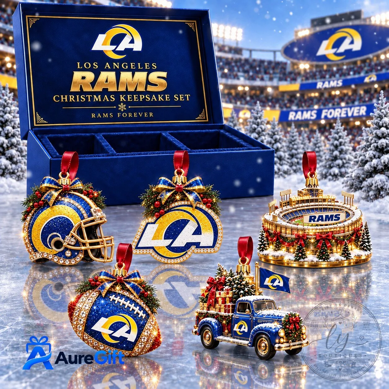 Los Angeles Rams NFL Christmas Keepsake Set Football Ornaments