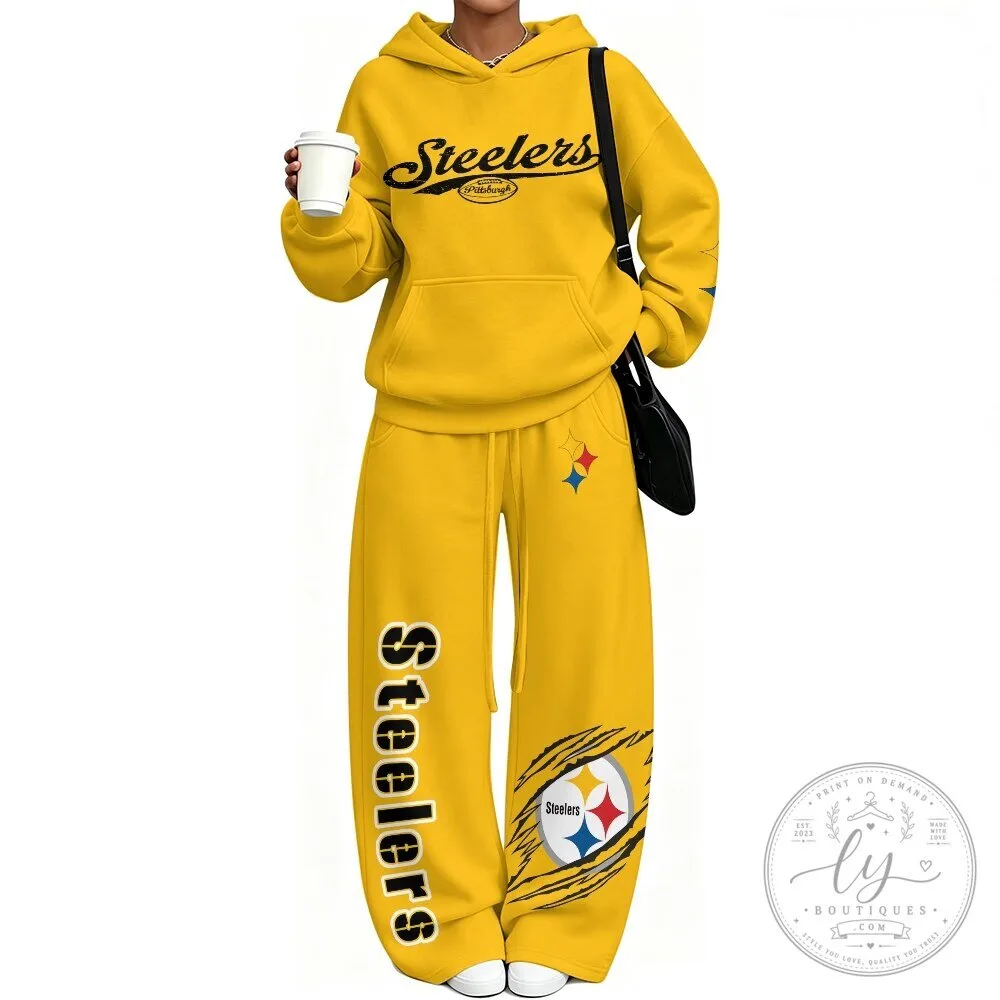 Pittsburgh Steelers Football Team Logo Yellow Hoodie and Sweatpants Set