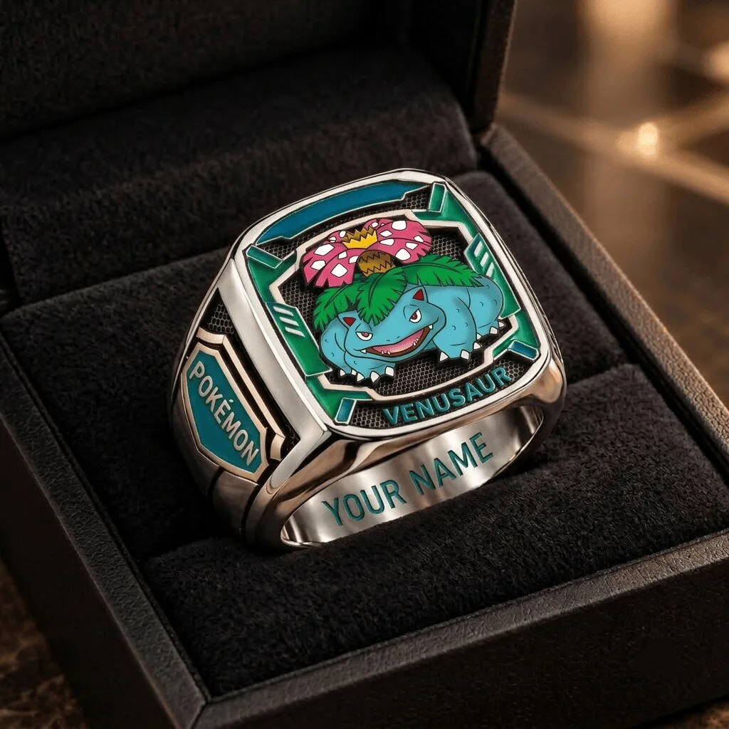 Pokemon Venusaur Custom Engraved Stainless Steel Ring