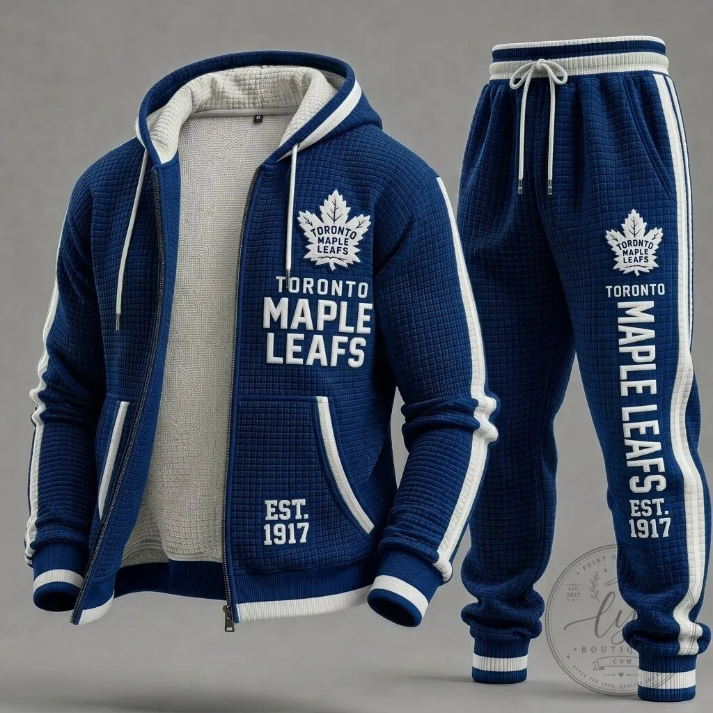 Toronto Maple Leafs Blue Textured Knit Zip Up Hoodie and Sweatpants Tracksuit Set