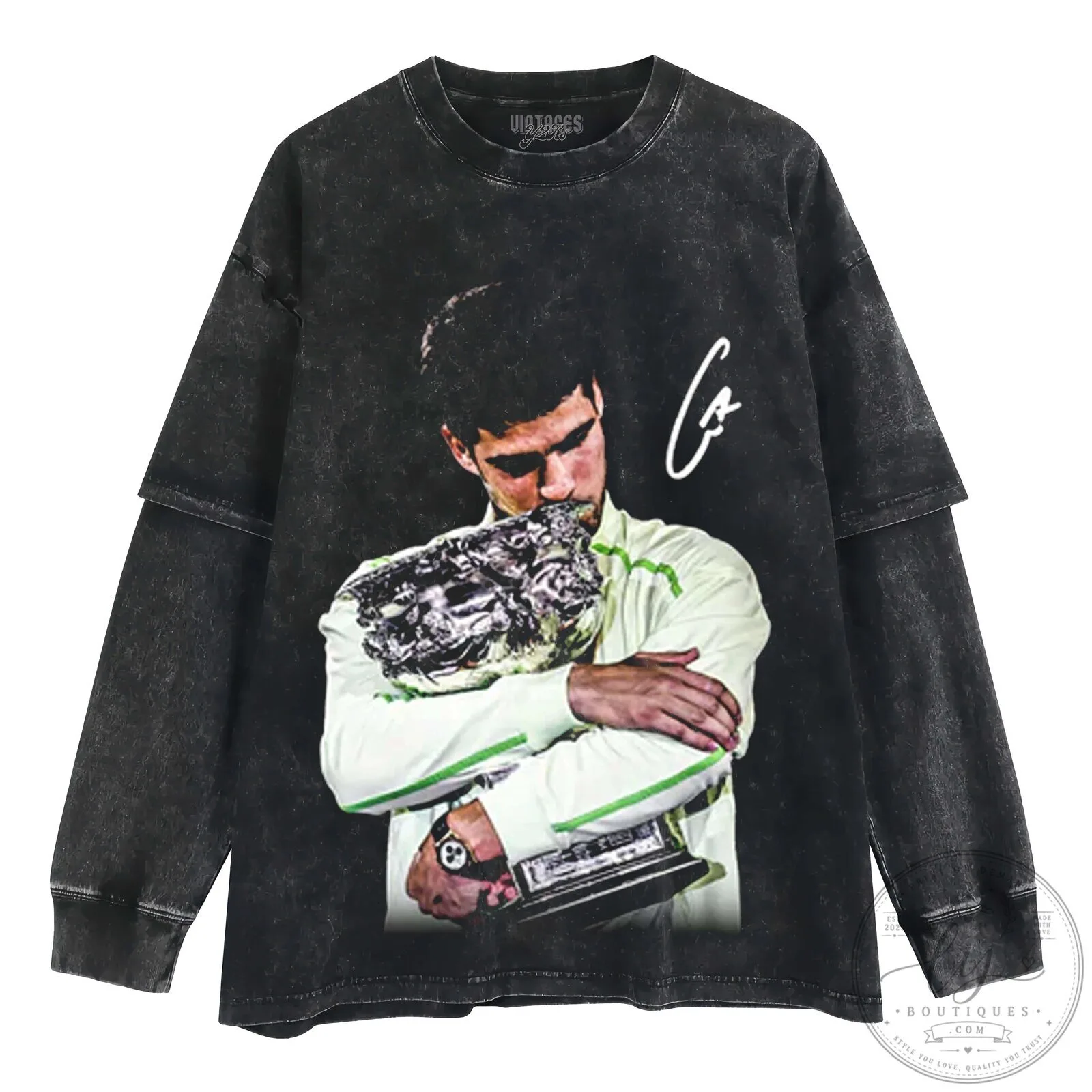 Carlos Alcaraz Tennis Champion Washed Long Sleeve T-Shirt