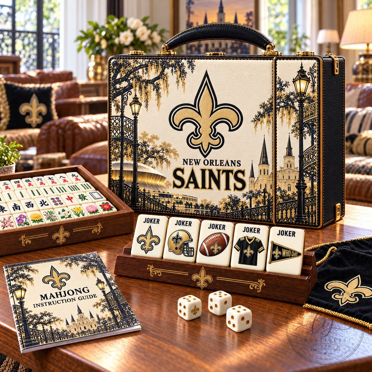 New Orleans Saints Mahjong Game Set with Storage Case and Dice