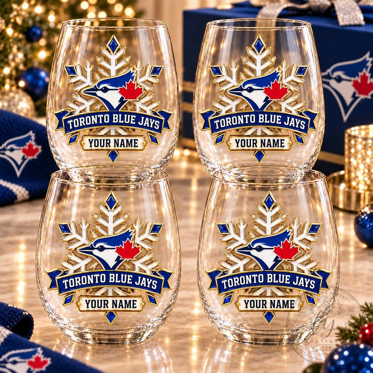 Personalized Toronto Blue Jays Baseball Team Stemless Wine Glass Set