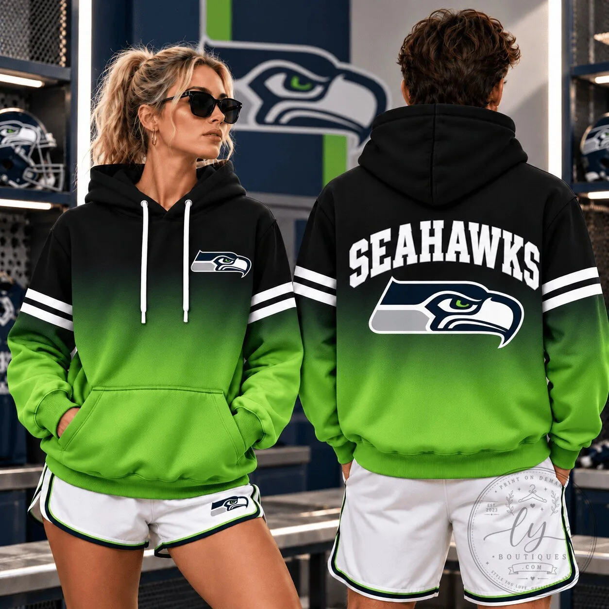 Seattle Seahawks NFL Team Gradient Black Green Hoodie