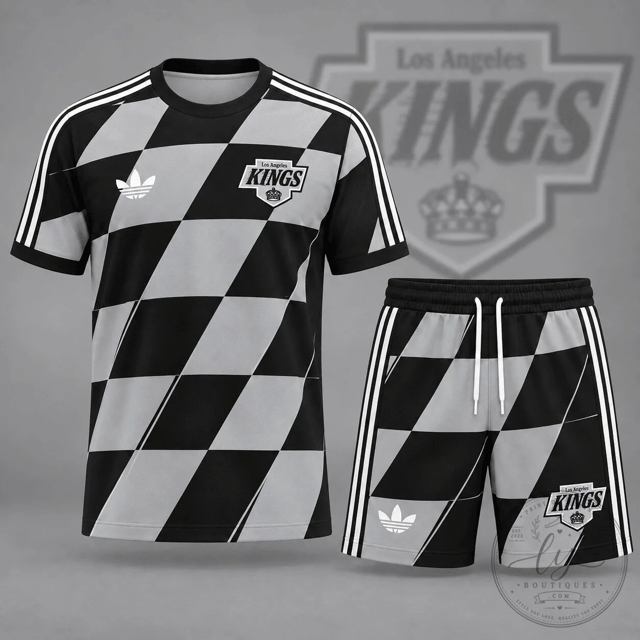 Los Angeles Kings Geometric Colorblock Black and Gray T-Shirt and Shorts Set