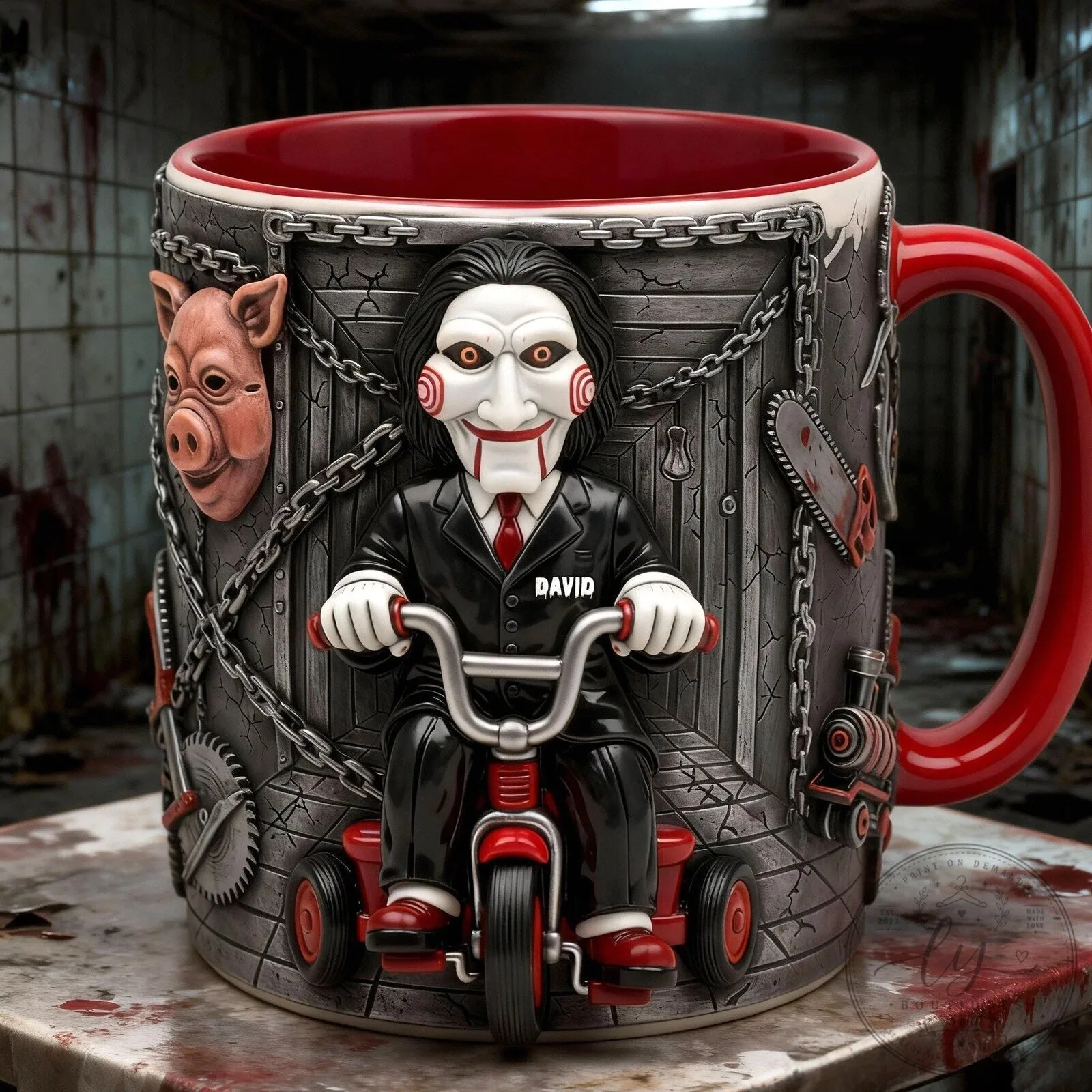 Jigsaw Billy Puppet Saw Movie Horror Film 3D Sculpted Coffee Mug