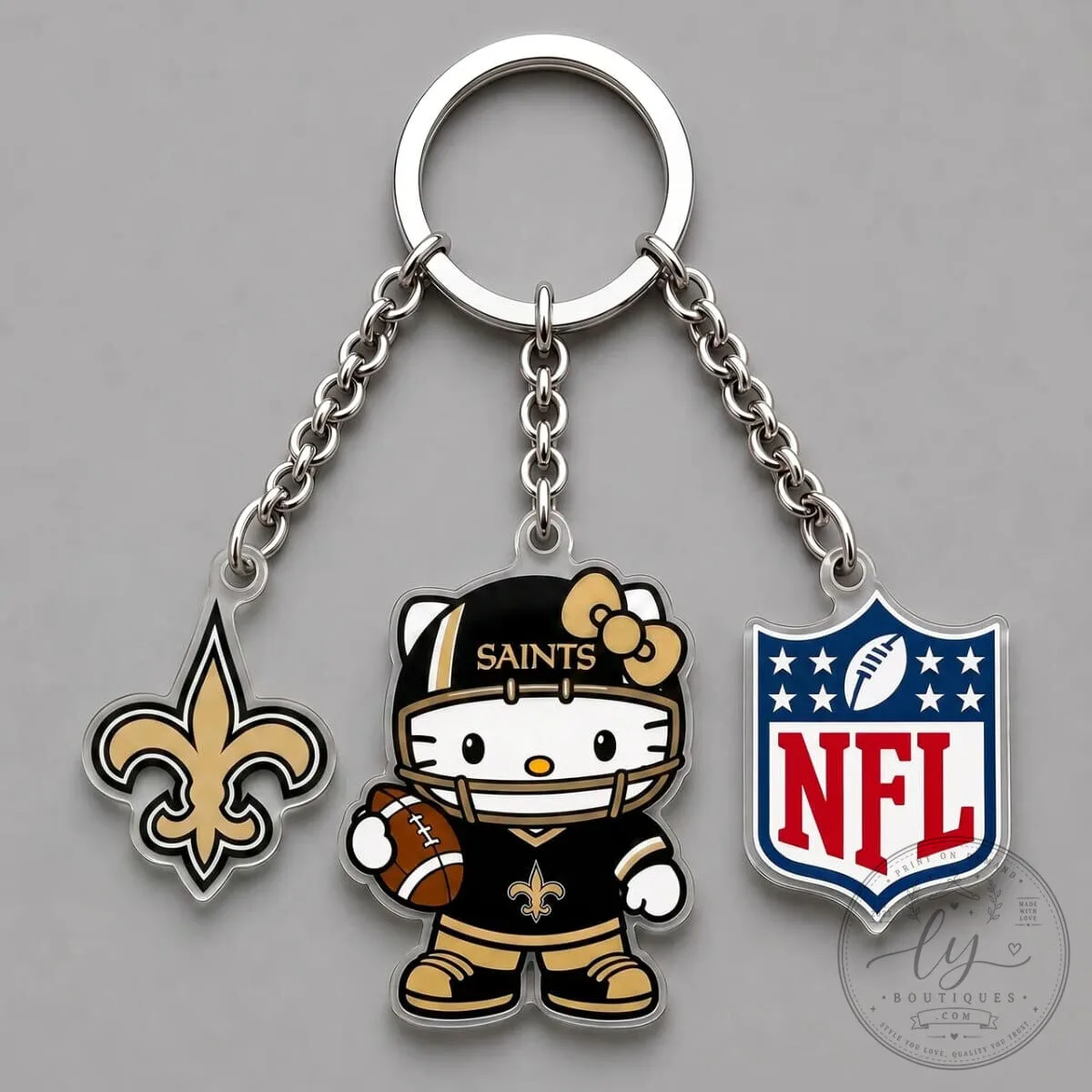 New Orleans Saints Hello Kitty NFL Football Team Logo Triple Charm Keychain