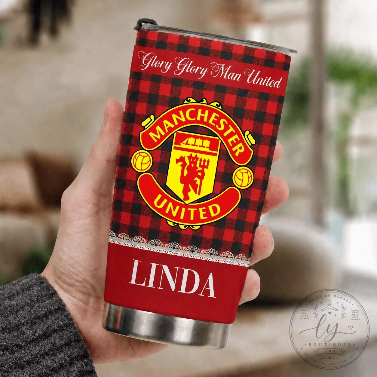 Manchester United Football Club Red Plaid Glory Glory Man United Tumbler