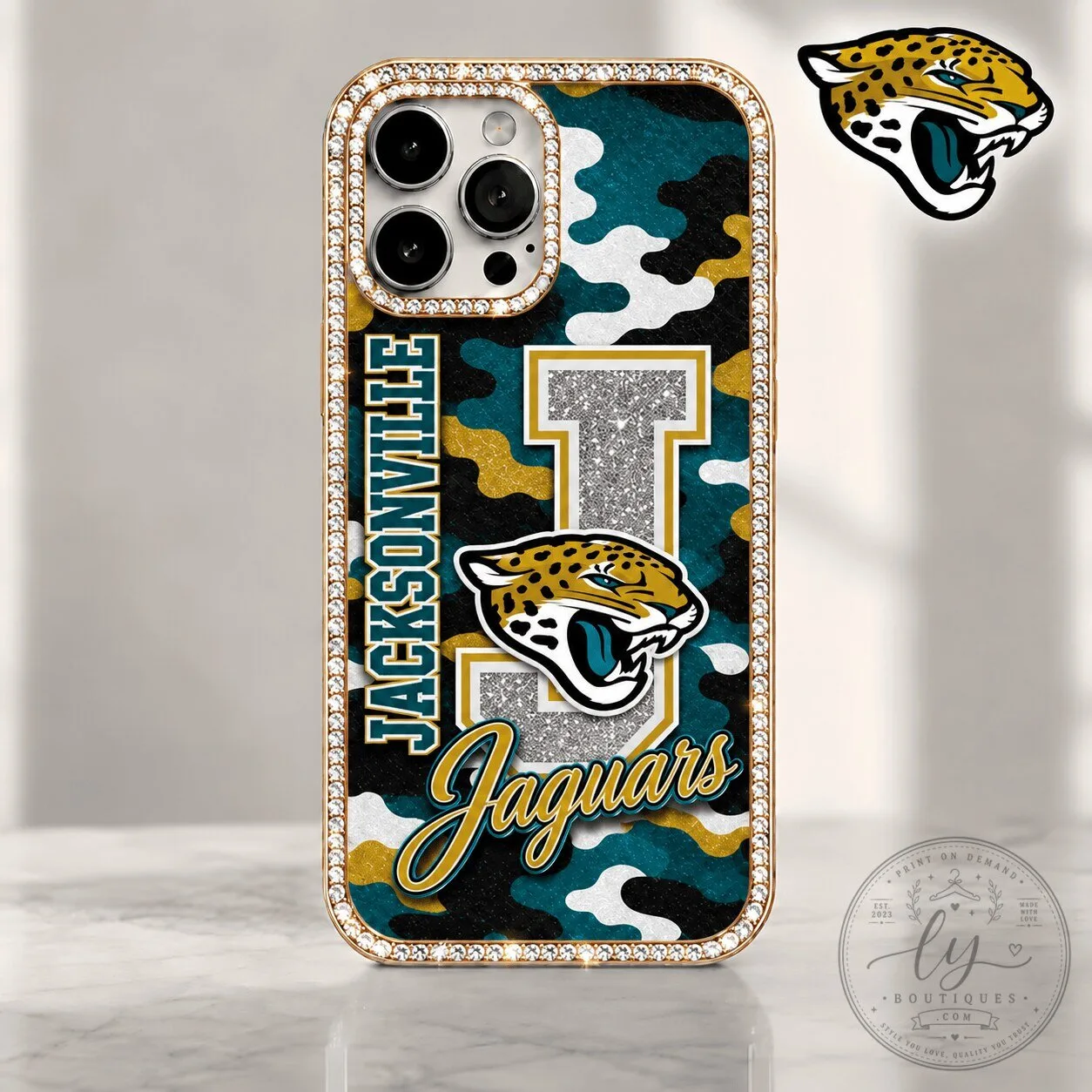 Jacksonville Jaguars NFL Team Camouflage Bling Gold Phone Case