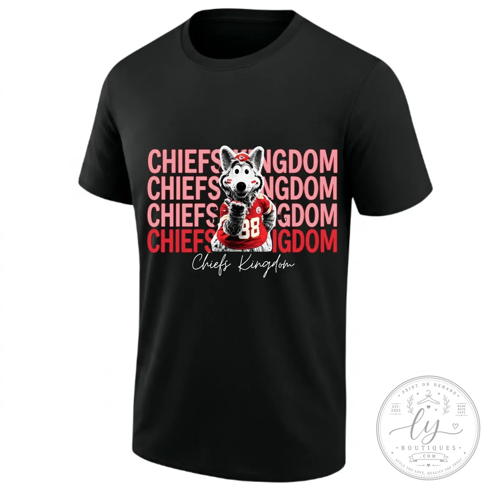 Kingdom Black T-Shirt featuring KC Wolf Mascot of the Kansas City Chiefs 1 Kingdom Black T-Shirt featuring KC Wolf Mascot of the Kansas City Chiefs