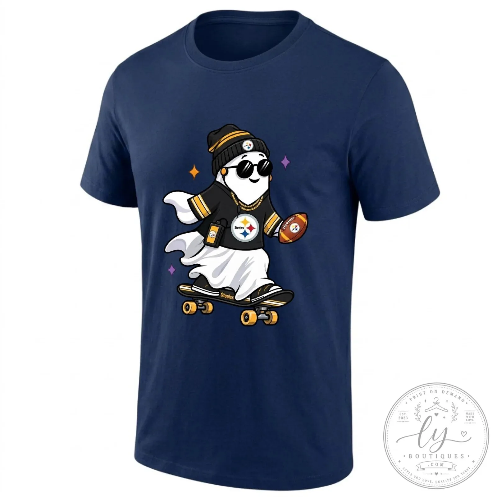 Pittsburgh Steelers Skater Ghost Holding Football Halloween T-Shirt 12 Pittsburgh Steelers Skater Ghost Holding Football Halloween T-Shirt