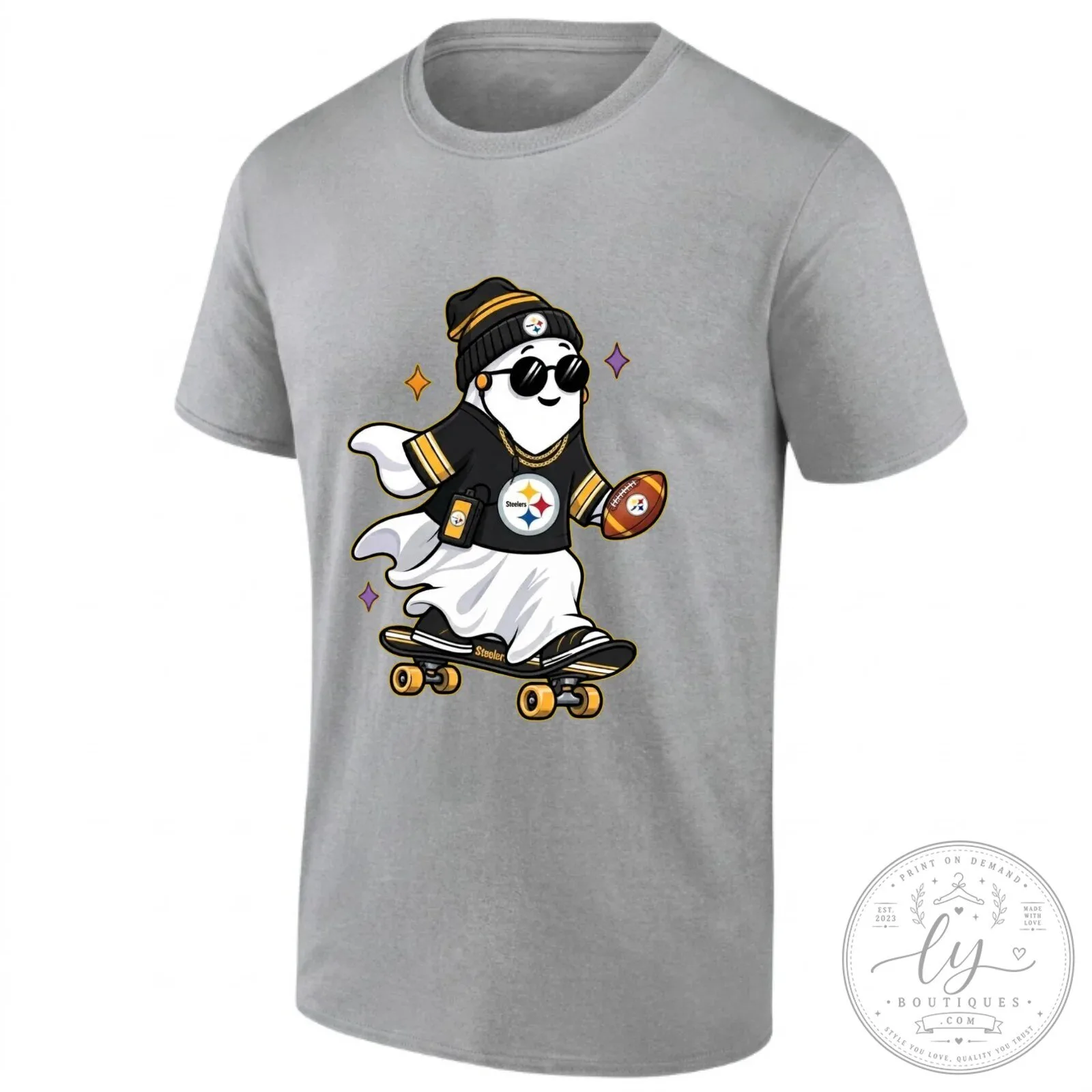 Pittsburgh Steelers Skater Ghost Holding Football Halloween T-Shirt 13 Pittsburgh Steelers Skater Ghost Holding Football Halloween T-Shirt