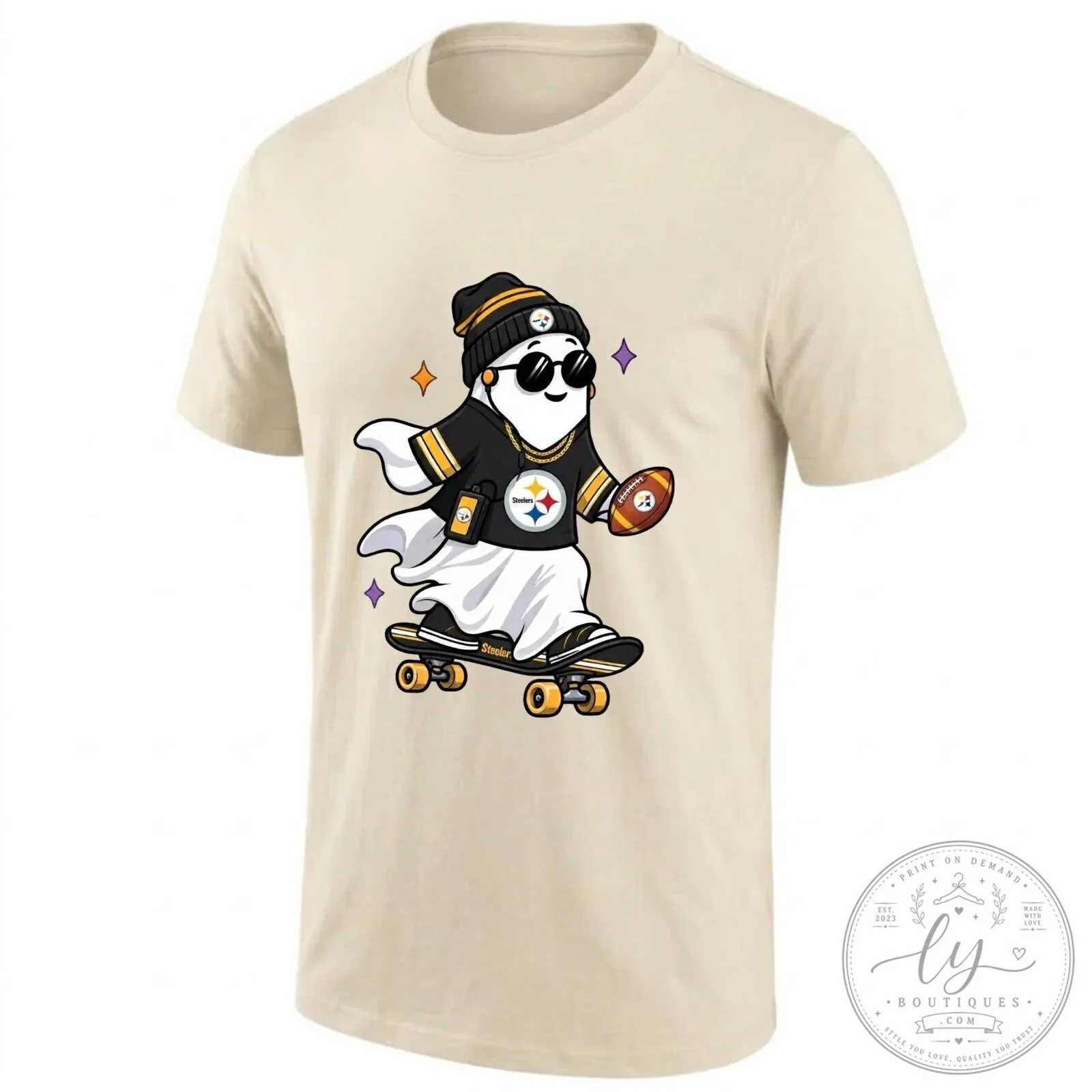 Pittsburgh Steelers Skater Ghost Holding Football Halloween T-Shirt 14 Pittsburgh Steelers Skater Ghost Holding Football Halloween T-Shirt