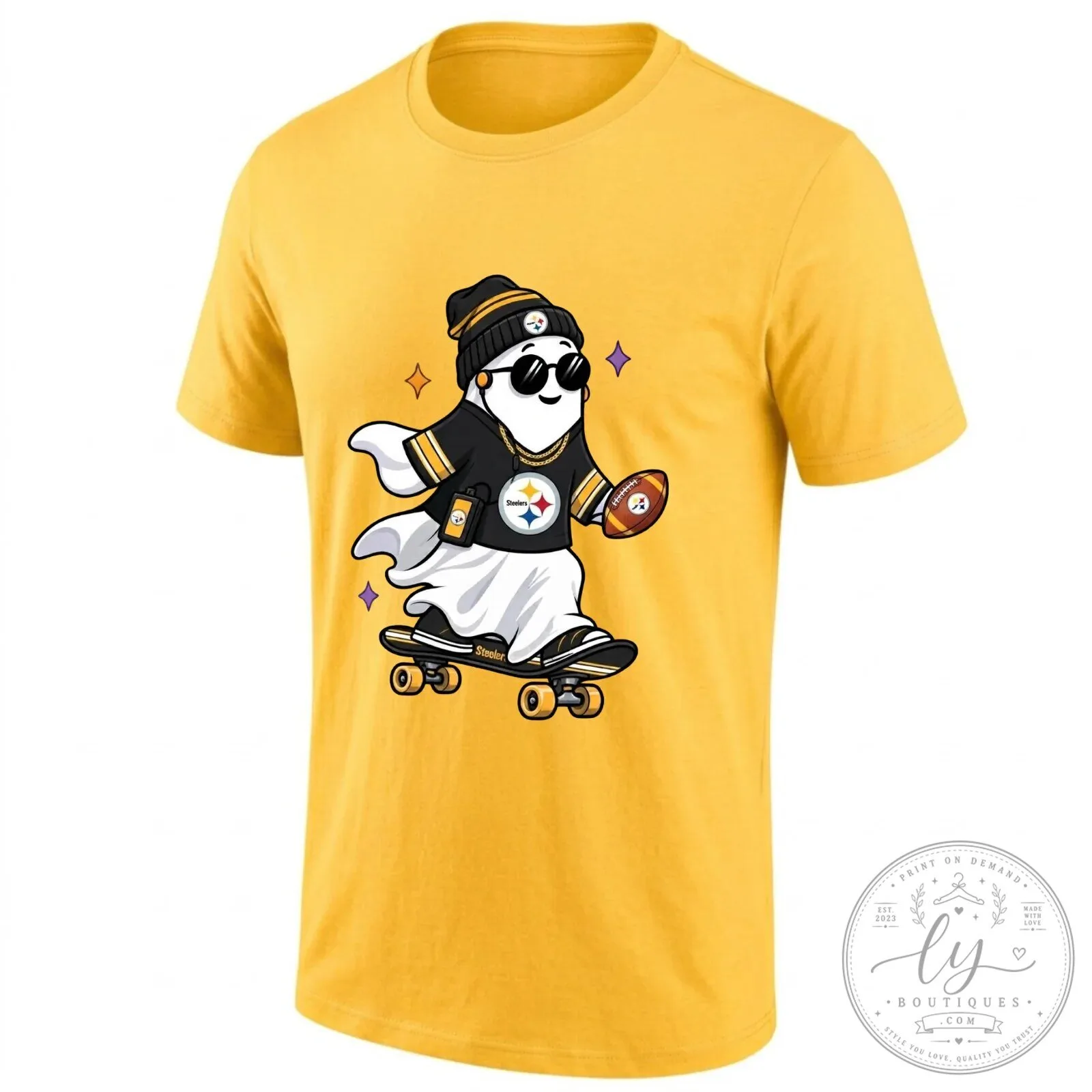 Pittsburgh Steelers Skater Ghost Holding Football Halloween T-Shirt 15 Pittsburgh Steelers Skater Ghost Holding Football Halloween T-Shirt
