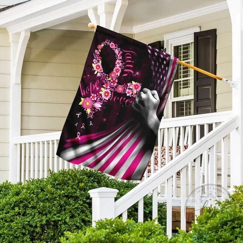 Faith Hope Love Pink Flower Ribbon Breast Cancer Awareness Flag