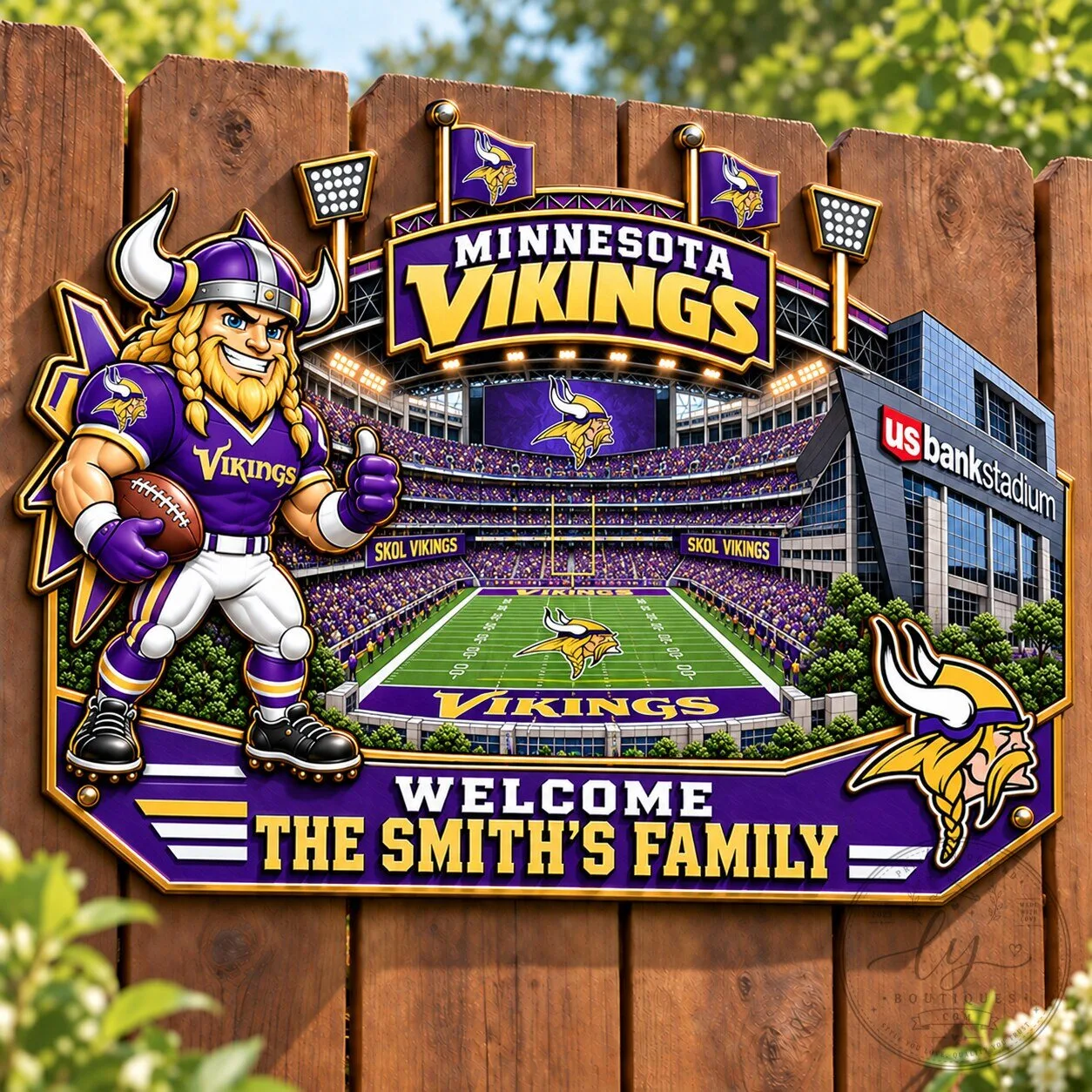 Minnesota Vikings NFL Football Stadium Welcome Sign For Home Custom Family Name