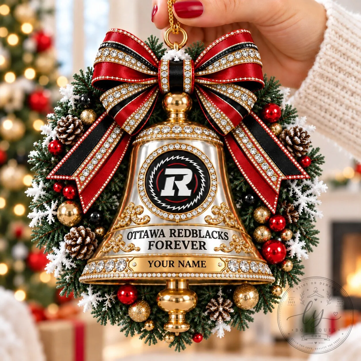 Ottawa Redblacks Canadian Football League Christmas Bell Ornament