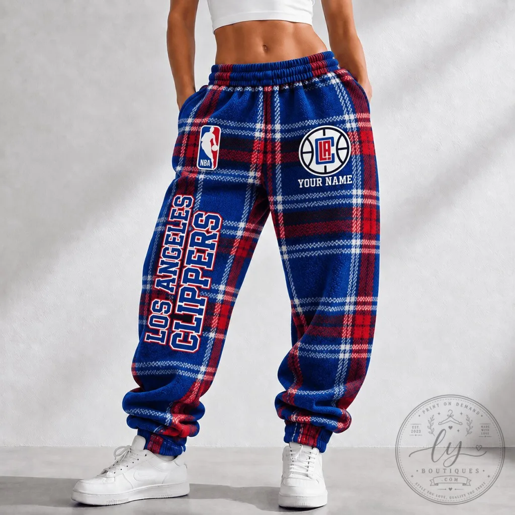Los Angeles Clippers NBA Plaid Pattern Custom Name Jogger Pants Los Angeles Clippers NBA Plaid Pattern Custom Name Jogger Pants