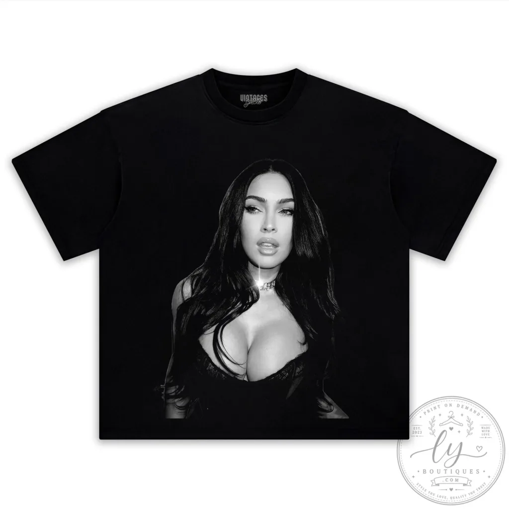 Megan Fox Iconic Black and White Portrait Graphic T-Shirt Megan Fox Iconic Black and White Portrait Graphic T-Shirt