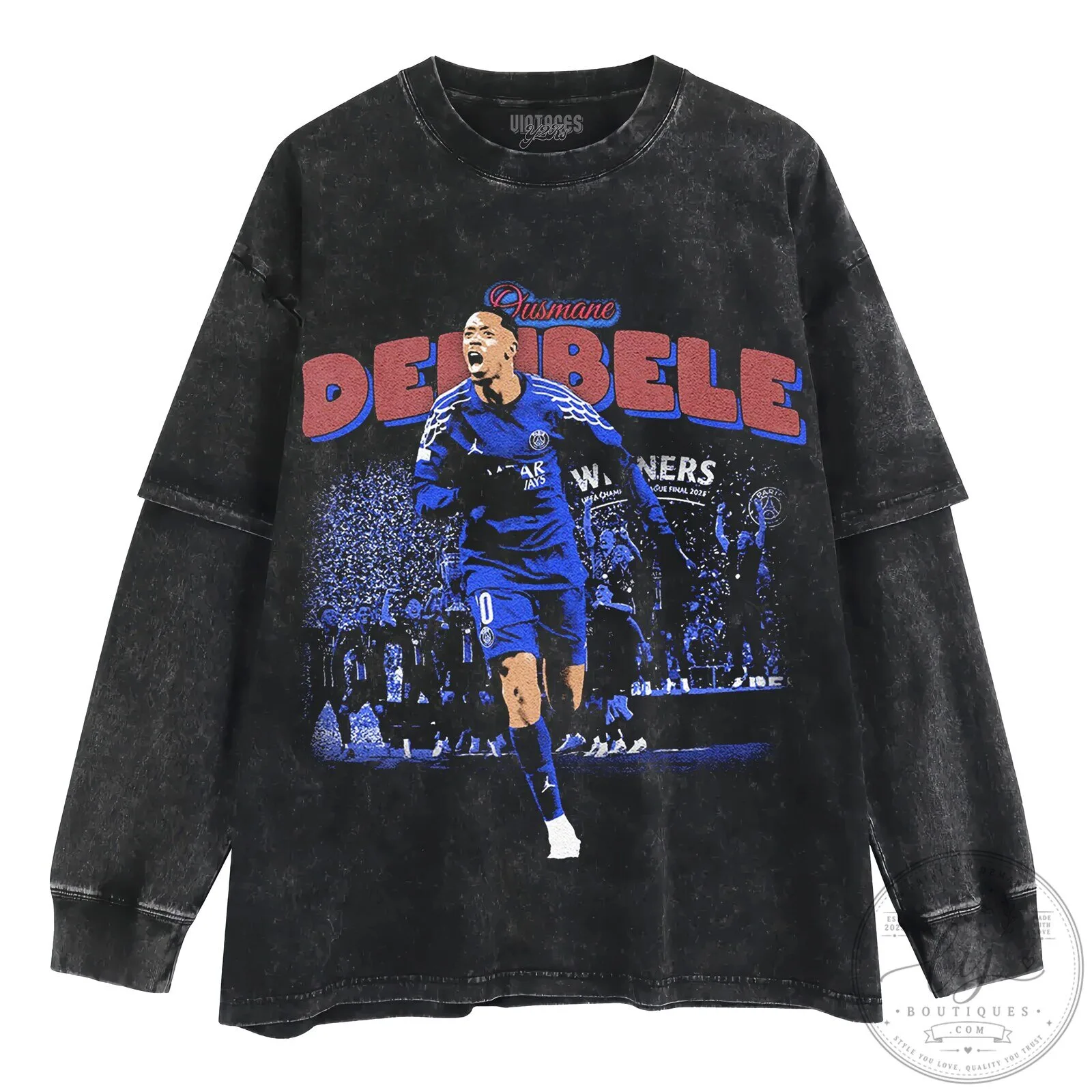 Ousmane Dembele Football Player Graphic Washed Long Sleeve T-Shirt 2 Ousmane Dembele Football Player Graphic Washed Long Sleeve T-Shirt