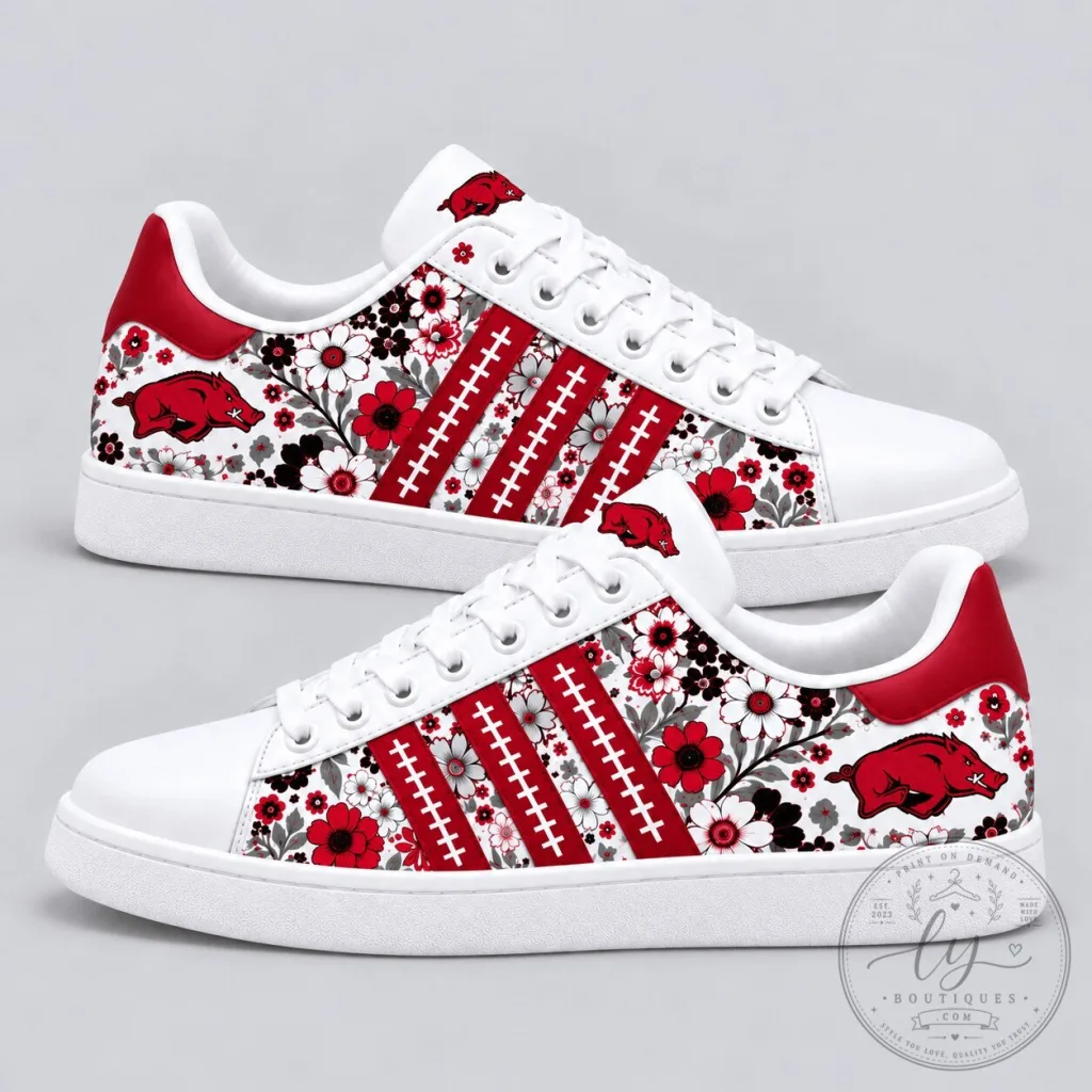 Arkansas Razorbacks Floral Pattern White and Red Shoes Arkansas Razorbacks Floral Pattern White and Red Shoes